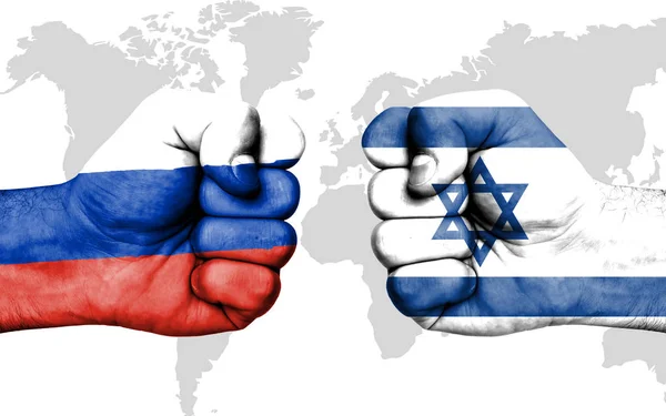 Konflikt Zwischen Russland Und Israel Männliche Fäuste Konfliktkonzept Der Regierungen — Stockfoto