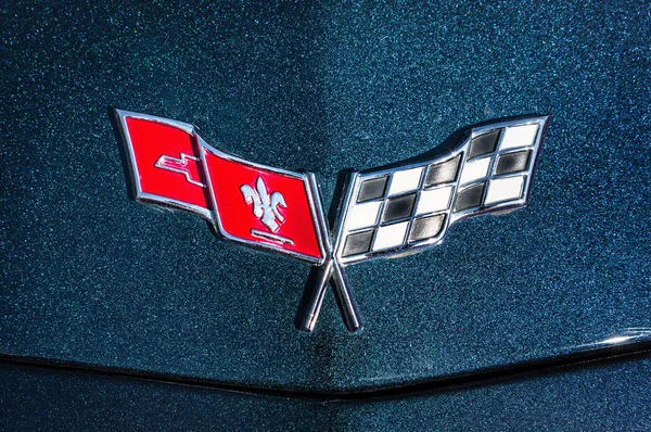 Července 2018 Slany Česká Republika Sign Detail Chevrolet Corvette Modré — Stock fotografie