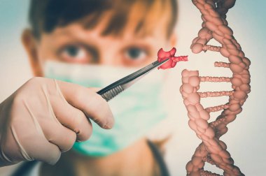El Dna - genetik mühendisliği ve gen manipülasyon kavramı - retro tarzı yerine bilim adamı