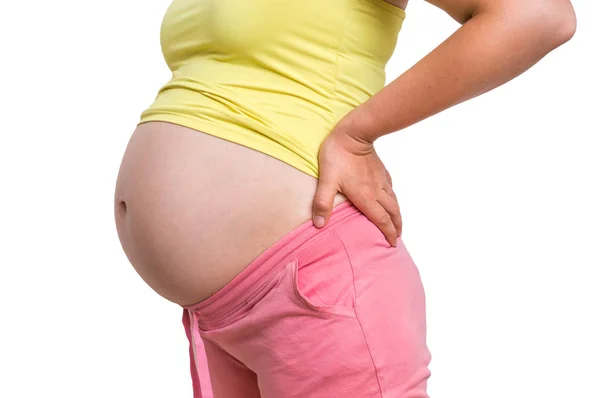 Mujer Embarazada Con Dolor Espalda Dolor Corporal Concepto Embarazo — Foto de Stock