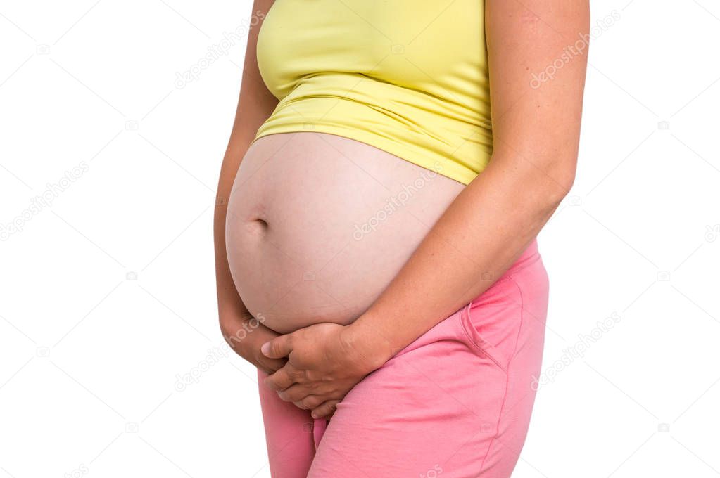 Pregnant woman with frequent urination problem - pregnancy concept