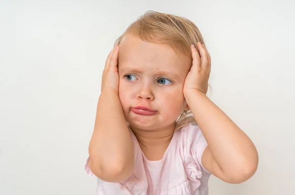 Little Baby Sad Expression Face Unhappy Sadness Concept — Stock Photo, Image