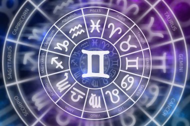 Zodyak Gemini sembol içinde burç daire - Astroloji ve burçlar kavramı