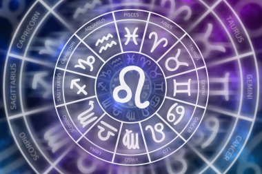 Zodyak Leo sembol içinde burç daire - Astroloji ve burçlar kavramı