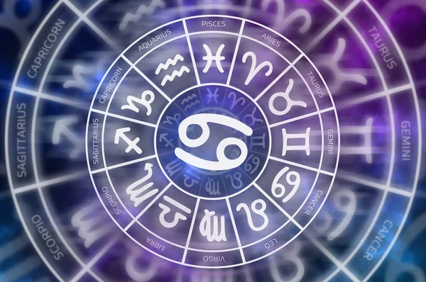 星座圈内的十二生肖癌症符号 占星术和占星术概念 — 图库照片