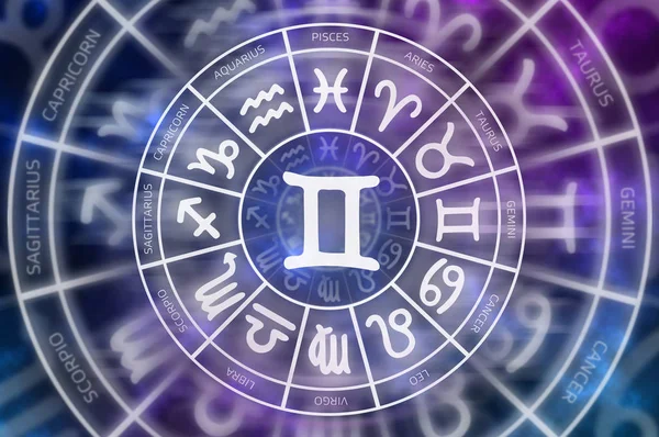 Zodiaque Symbole Gemini Intérieur Cercle Horoscopique Concept Astrologie Horoscopes — Photo