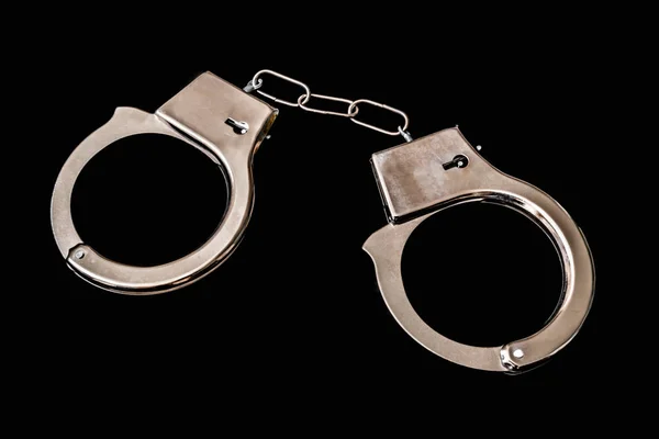 Metal Handcuffs Isolated Black Background — Stock Photo, Image