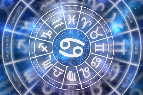 Zodiac Cancer symbol inne i horoskop cirkel — Stockfoto