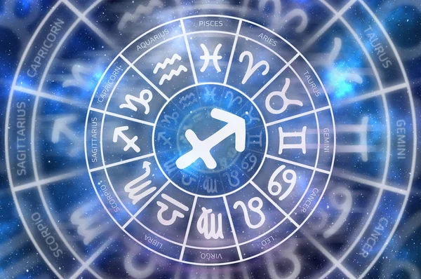 Zodiaque Sagittaire symbole à l'intérieur du cercle de l'horoscope — Photo