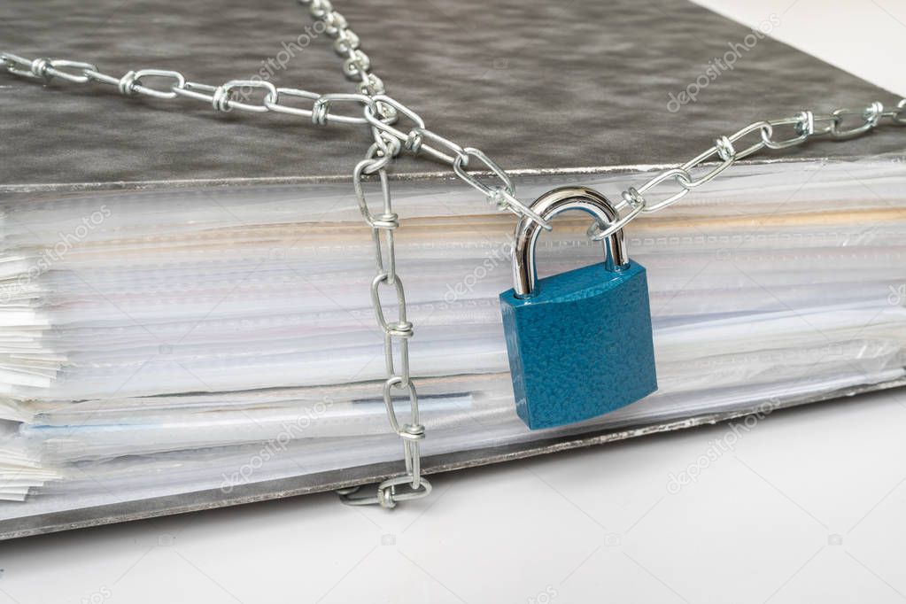 Files locked with chain and padlock - data and privacy security