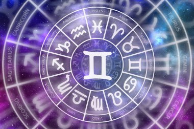 Zodyak Gemini sembolü burç daire içinde