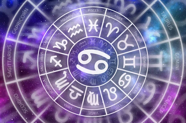 Zodiac Cancer symbol inne i horoskop cirkel — Stockfoto
