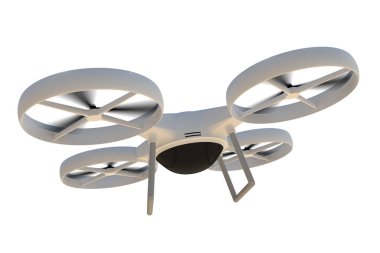 Uçan dörtlü helikopter (İHA) beyaz arkaplanda izole edildi