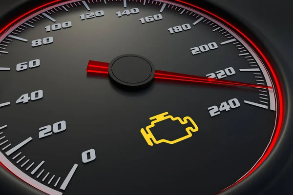 Engine check light on car dashboard — Stock Photo, Image