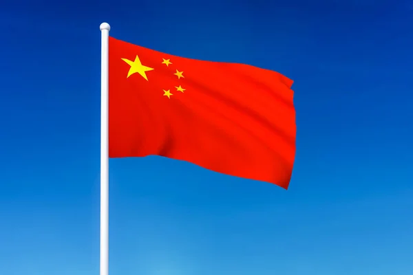 Schwenkt die chinesische Flagge auf dem blauen Himmel Hintergrund — Stockfoto