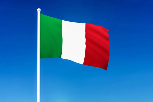 Viftande flagga av Italien på blå himmel bakgrund — Stockfoto