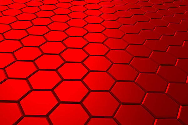 Red hexagon pattern - honeycomb concept. 3D Rendering.