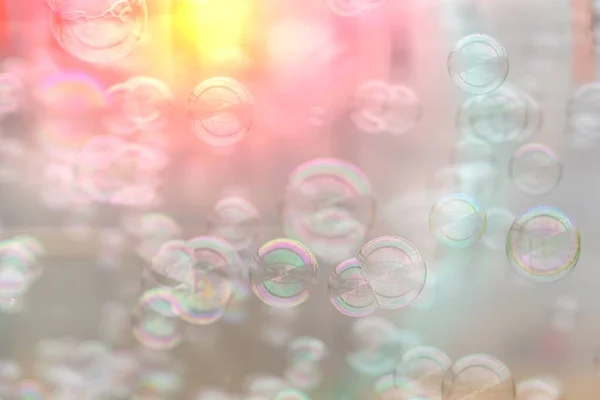 Colorful soap bubbles from the bubble blower — Stock Photo, Image