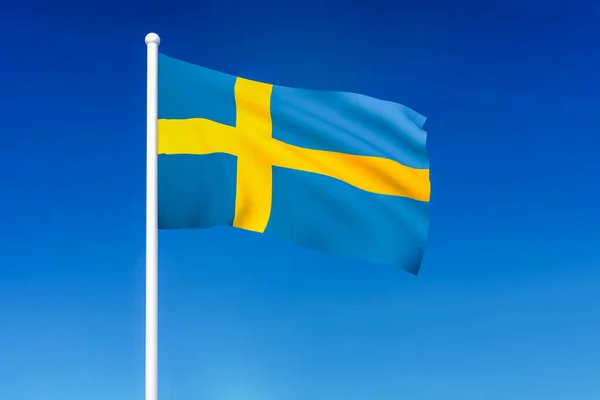 蓝色天空背景下的瑞典挥舞旗帜 — 图库照片
