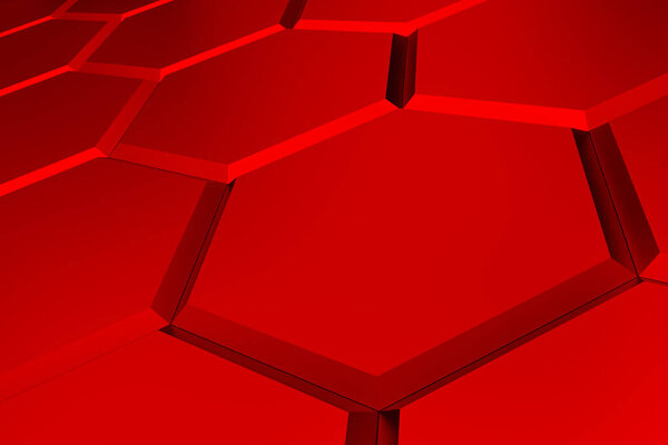 Red hexagon pattern - honeycomb concept. 3D Rendering.