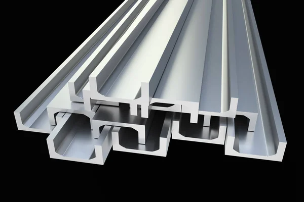 Profili metallici in acciaio a forma di barra a U - concetto industriale — Foto Stock