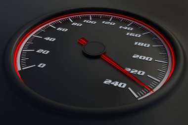 Kırmızı hız kontrol panelinde arabada. 3D render illüstrasyon.