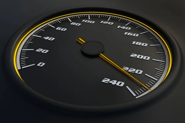 Yellow speedometer in car on dashboard. 3D rendered illustration — Stock Photo, Image