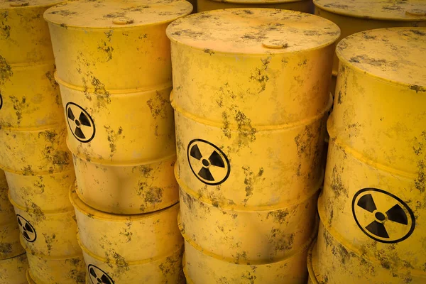 Yellow radioactive waste barrels - nuclear waste dumping concept