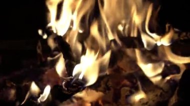 Alevler içinde odunlarla yanan ateş