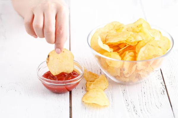 Comida Chatarra Saludable Montón Papas Chipa Plato Grande — Foto de Stock