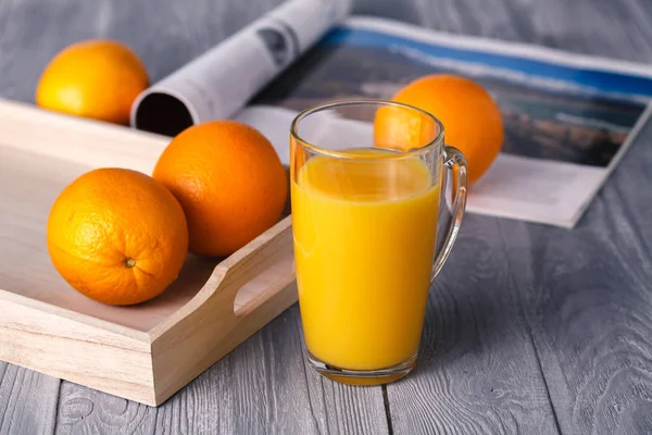 Petit Déjeuner Avec Jus Orange Sur Table — Photo