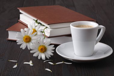 Papatyalar küçük grup ile kitap yığını