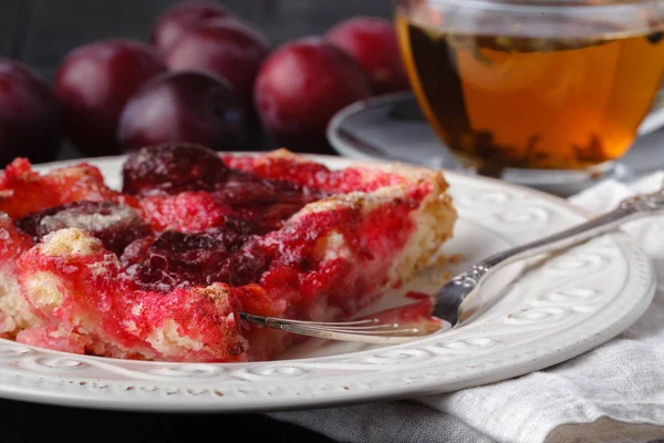 Pyszne Ciasto Śliwkowe Organicznych Śliwka — Zdjęcie stockowe