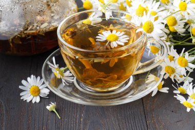 ahşap zemin üzerine yeşil çay şeffaf bardak