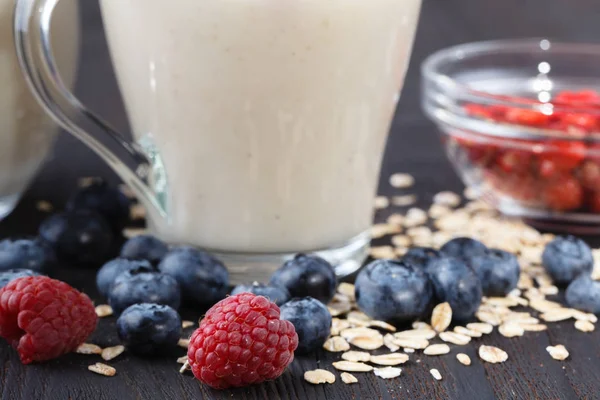 Desayuno Saludable Avena Con Arándanos Frescos Frasco Vidrio —  Fotos de Stock