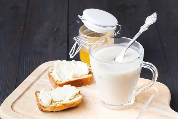 Closeup Oat Milk Concept Vegetarian Diet Healthy Oat Smoothies — Stock Photo, Image