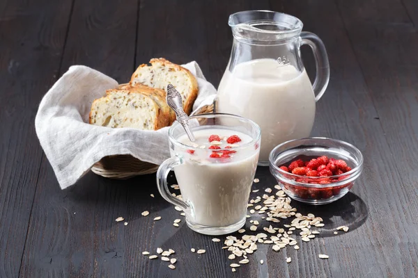 Havermout Kissel Voor Gewichtsverlies Zelfgemaakte Haver Melk Vegan Productconcept — Stockfoto