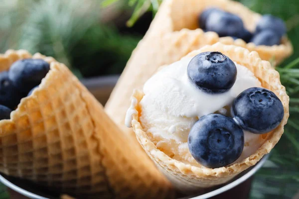 Ice Cream Flavor Cones Blueberry Summer Sweet Menu Concept — Stock Photo, Image