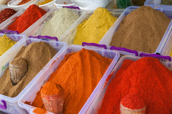 Various spices on farmer market, festive colour