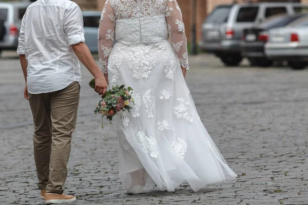 Size Bruid Bruidegom Met Bridal Bouquet — Stockfoto