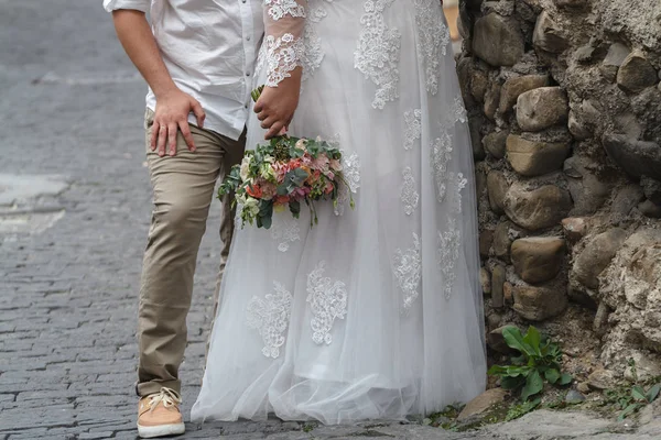 Size Bruid Bruidegom Met Bridal Bouquet — Stockfoto