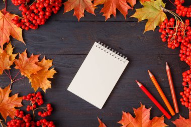 ahşap arka plan siyah turuncu yaprak eski grunge ahşap deck, yazıt, üstten görünüm, metin için tablet için kopya yer üzerinde sonbahar yaprağı