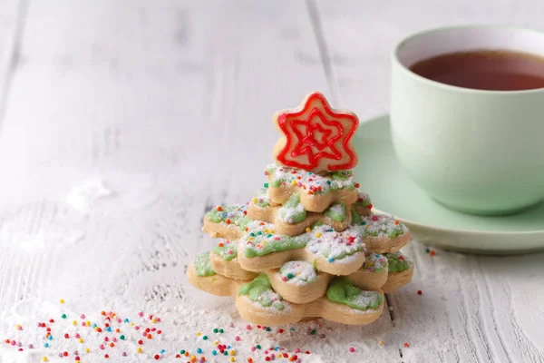 Vánoční Strom Bílém Pozadí Místo Pro Text Soubory Cookie — Stock fotografie