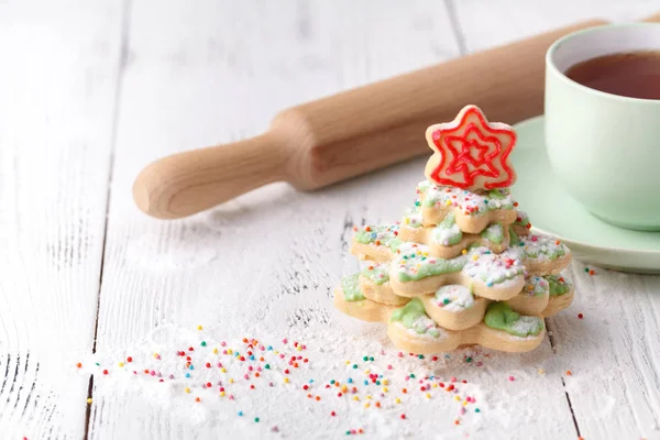 Vánoční Strom Bílém Pozadí Místo Pro Text Soubory Cookie — Stock fotografie