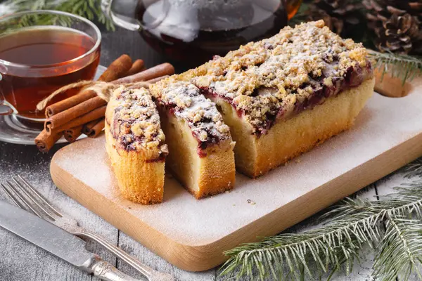 Gâteau Noël Traditionnel Aux Fruits Secs Raisins Secs Une Tasse — Photo