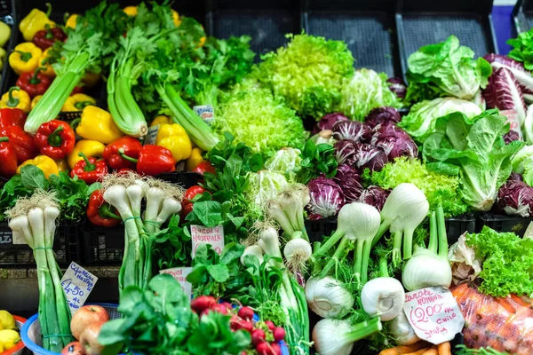 Различные зеленые салаты на местном рынке фермеров в Италии — стоковое фото