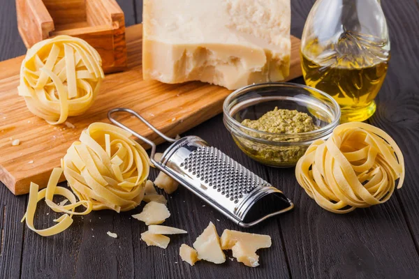 Fresh homemade pasta with pasta ingredients