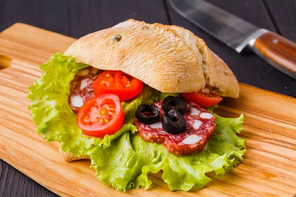 Panini sandviç taze domates ve mozzarella ve prosciu ile — Stok fotoğraf