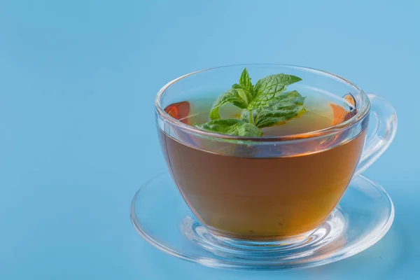 Black Mint tea. Mint in glass cup