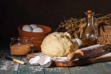 Baking cake in rural kitchen - dough recipe ingredients